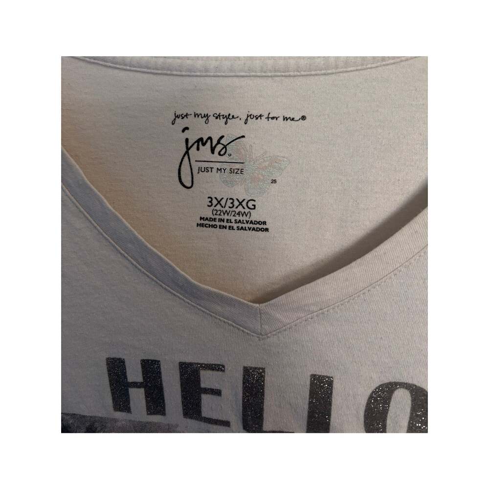 Just My Size Shirt Womens 3X Gray Palm Trees City Graphic Hello Beautiful World - Picture 2 of 3